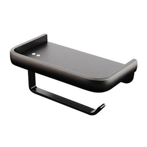Premium Wall Mounted Toilet Paper Holder – Black Aluminium with Shelf