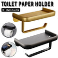 Premium Wall Mounted Toilet Paper Holder – Black Aluminium with Shelf