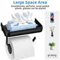 Premium Wall Mounted Toilet Paper Holder – Black Aluminium with Shelf