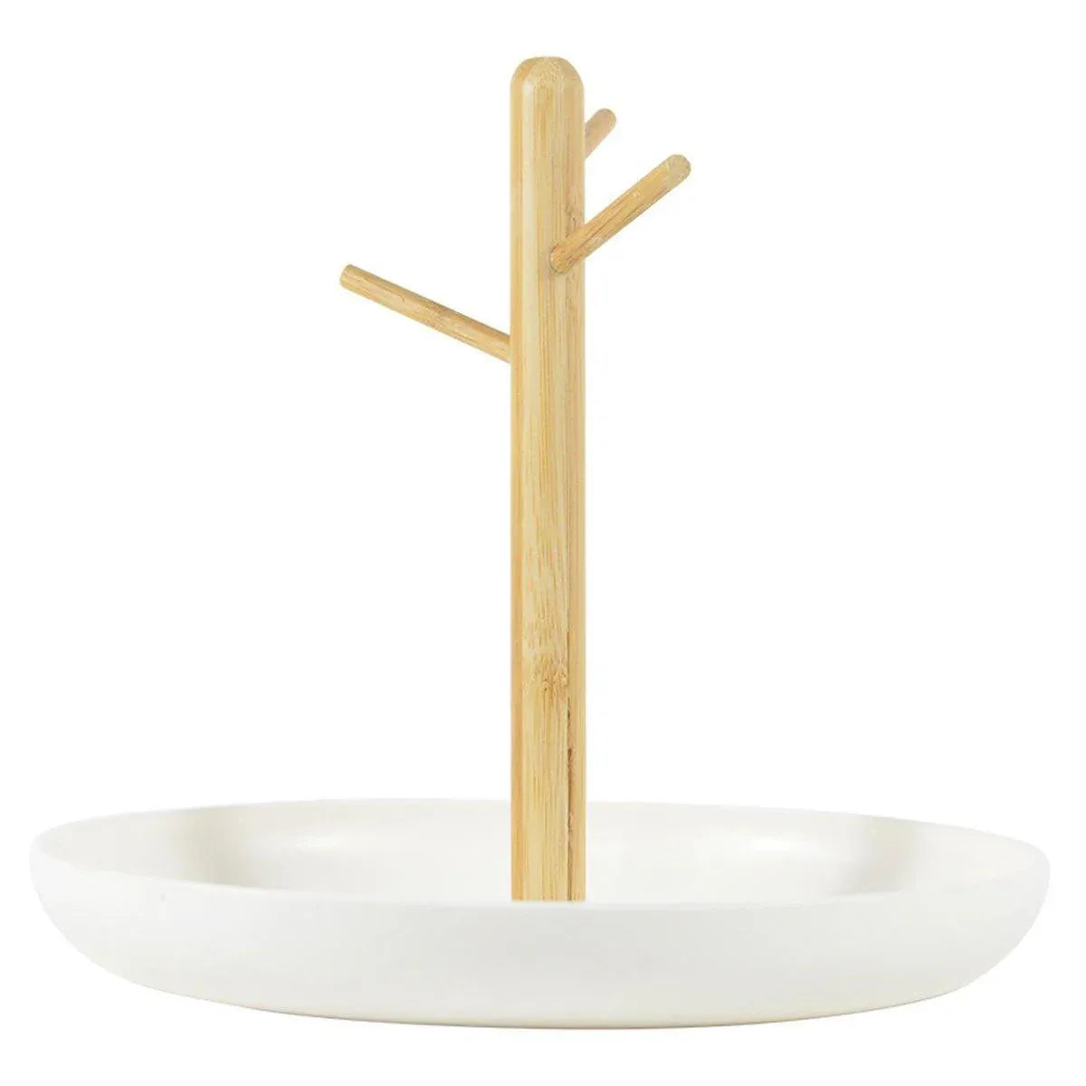 Premium Branch Tray Desktop Storage Rack – White with Bamboo Holder