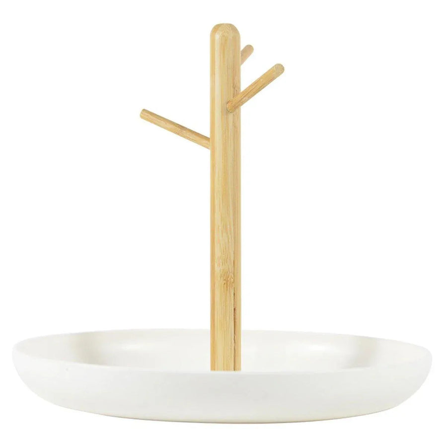 Premium Branch Tray Desktop Storage Rack – White with Bamboo Holder