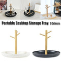 Premium Branch Tray Desktop Storage Rack – White with Bamboo Holder
