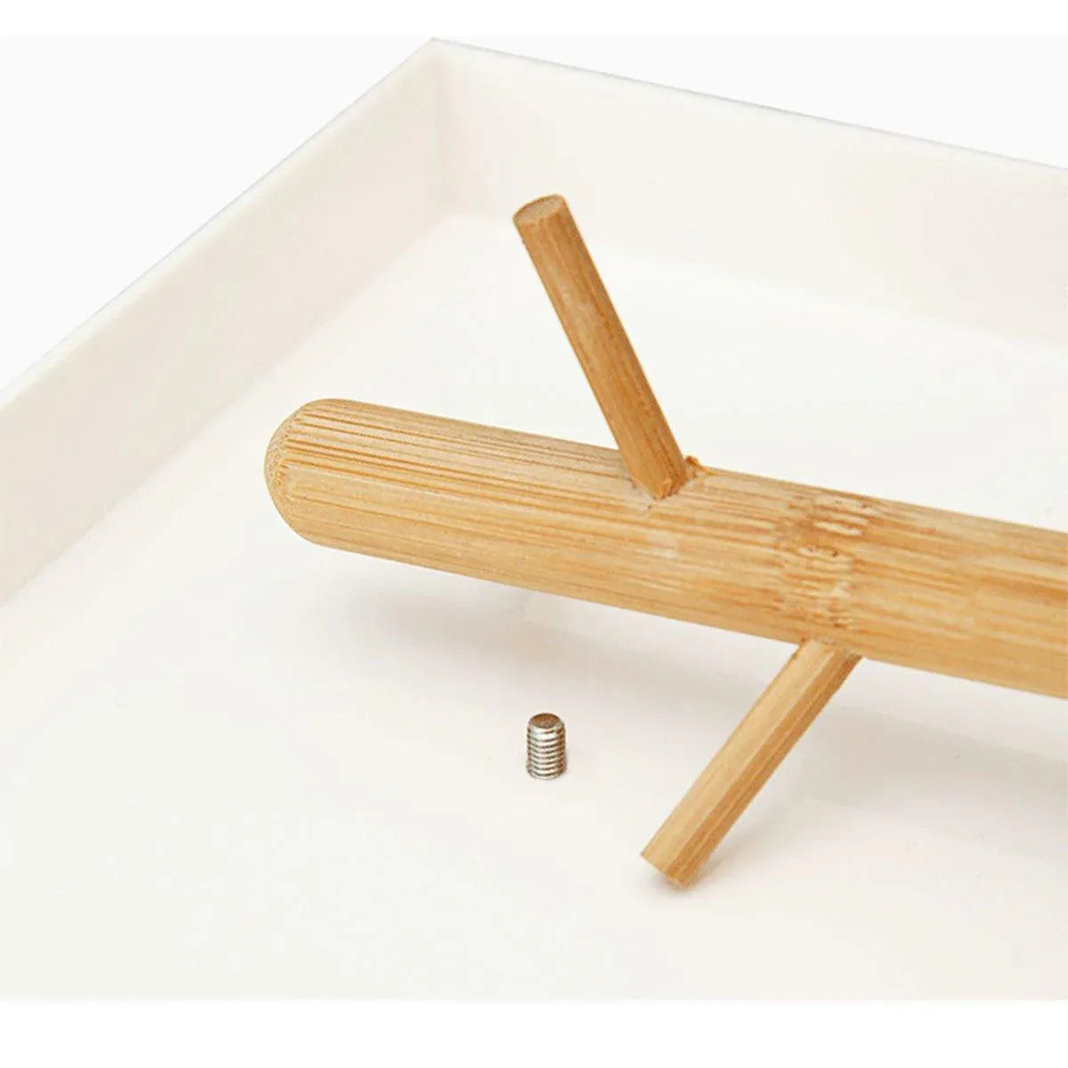 Premium Branch Tray Desktop Storage Rack – White with Bamboo Holder