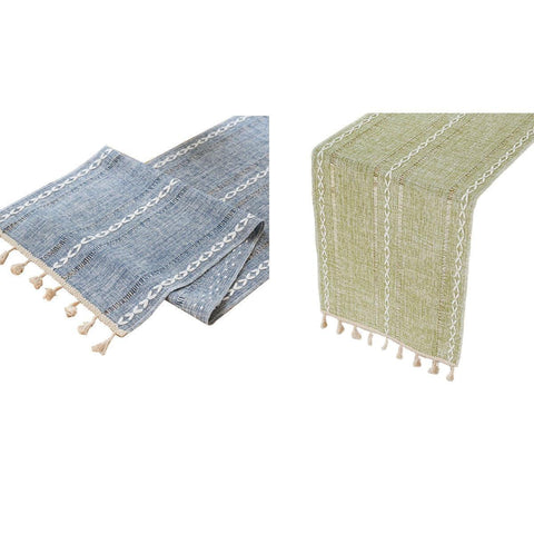 Solid Colour Woven Hollow Fringe Table Runner Home Dining Tablecloth Decoration - 33x183cm-Green - SuperSaverAU - view 2