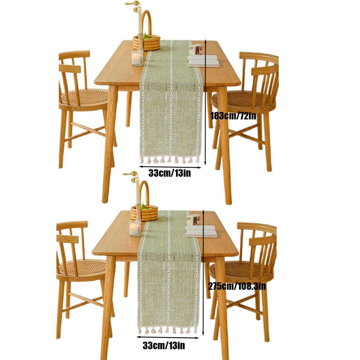 Solid Colour Woven Hollow Fringe Table Runner Home Dining Tablecloth Decoration - 33x183cm-Green - SuperSaverAU - view 3