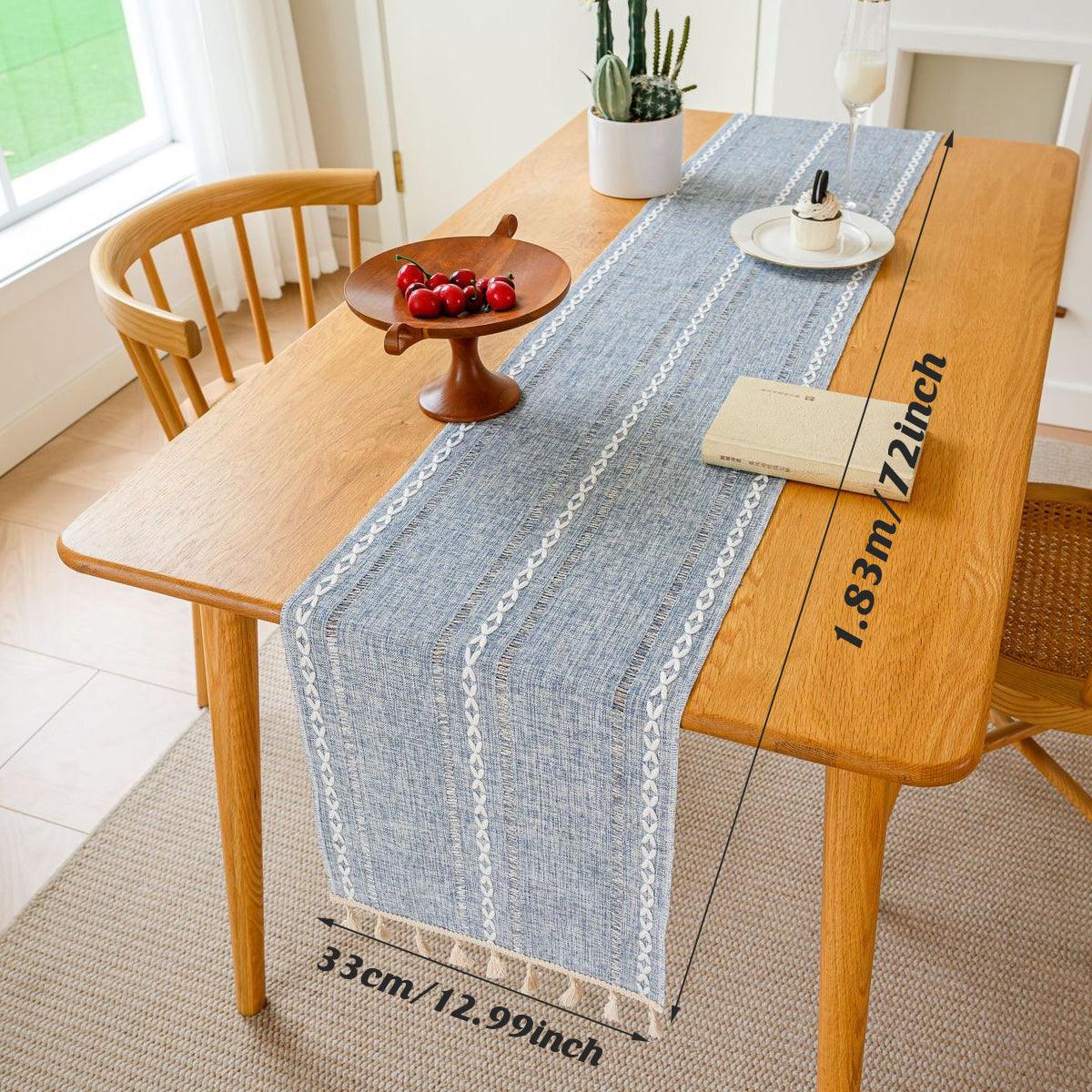 Solid Colour Woven Hollow Fringe Table Runner Home Dining Tablecloth Decoration - 33x183cm-Green - SuperSaverAU - view 4