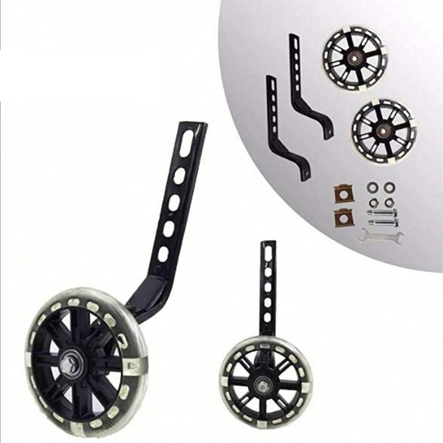Premium 12-20 Inch Flashing Bike Training Wheels with Steel Brackets - Black