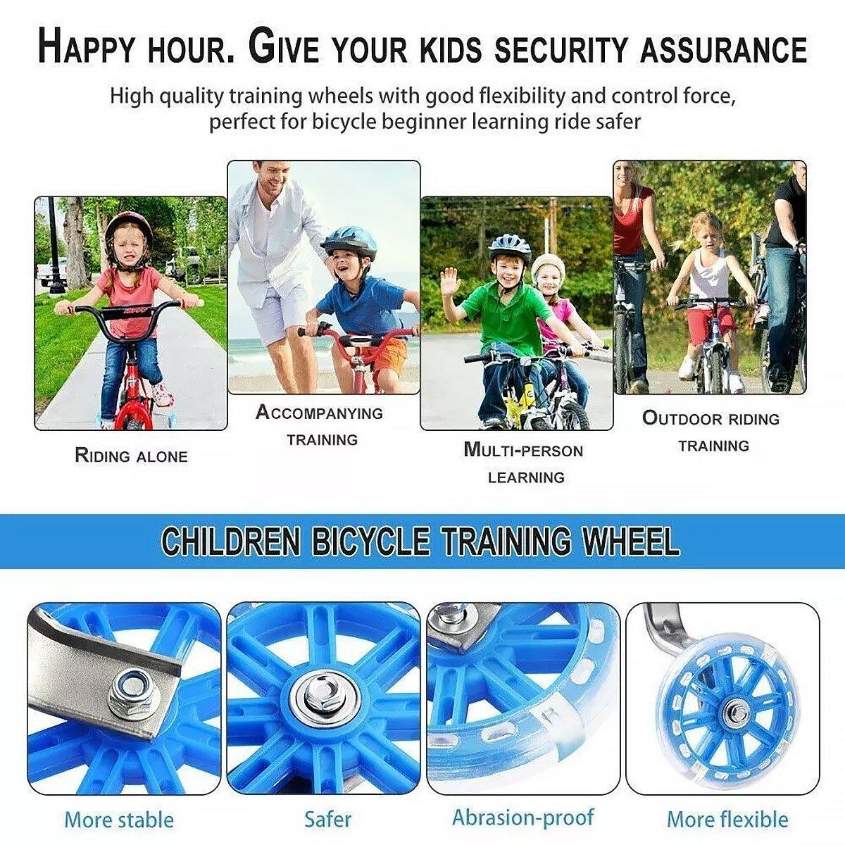 Premium 12-20 Inch Flashing Bike Training Wheels with Steel Brackets - Red