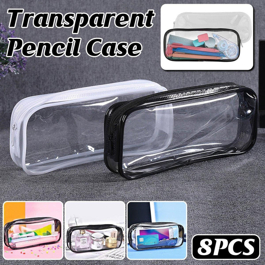 Premium 8pcs Waterproof Transparent Zipper Pencil Cases for Stationery Makeup Travel