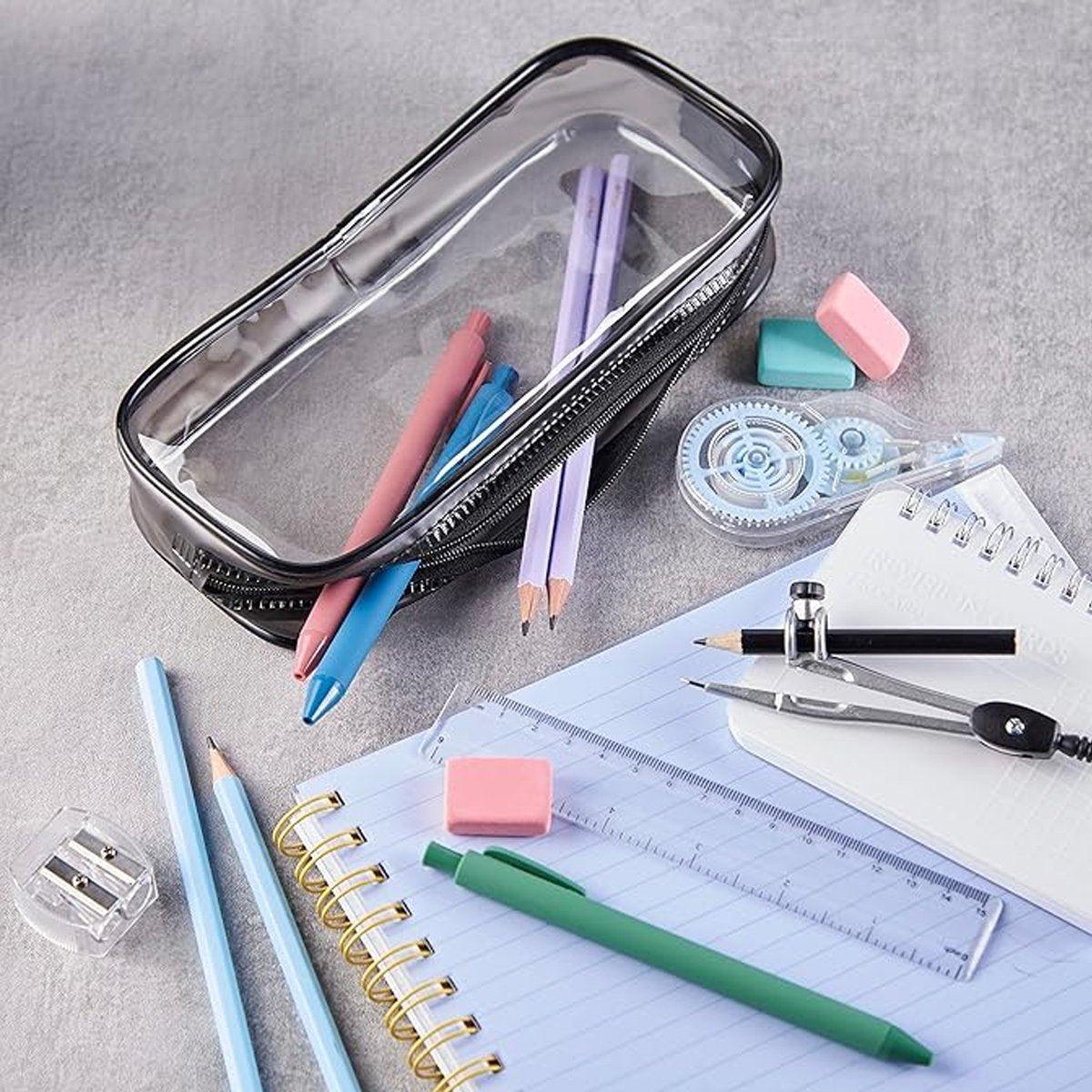 Premium 8pcs Waterproof Transparent Zipper Pencil Cases for Stationery Makeup Travel
