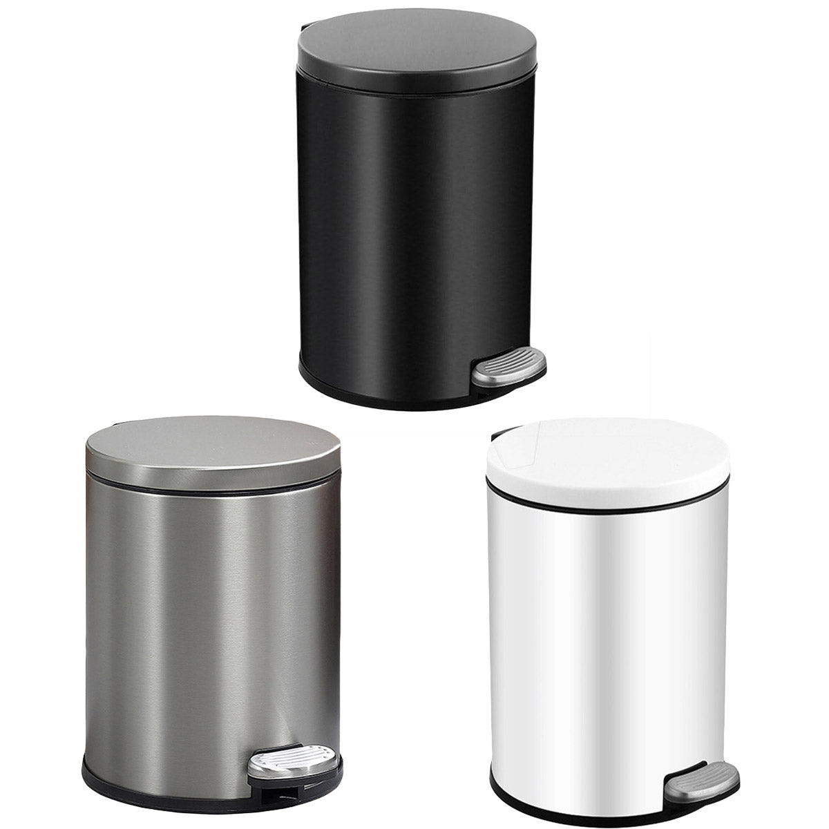 Stainless Steel 6L Double-Layer Trash Can with Foot Pedal - Black