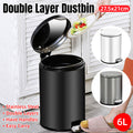Stainless Steel 6L Double-Layer Trash Can with Foot Pedal - White - SuperSaverAU - view 1
