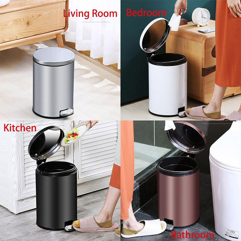 Stainless Steel 6L Double-Layer Trash Can with Foot Pedal - White - SuperSaverAU - view 4