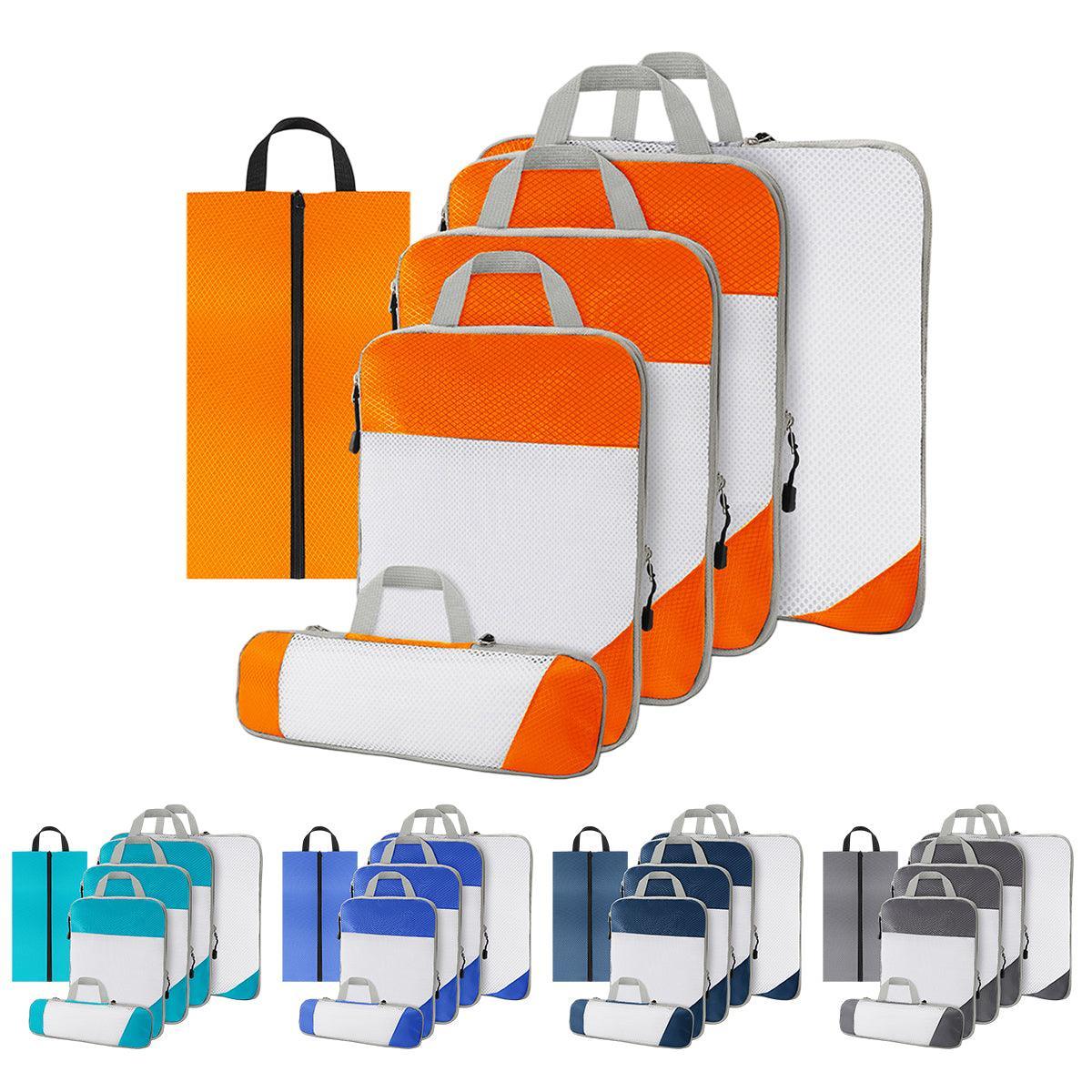 6pcs Mesh Visible Travel Storage Set - Waterproof Nylon Compressible Bags - Blue