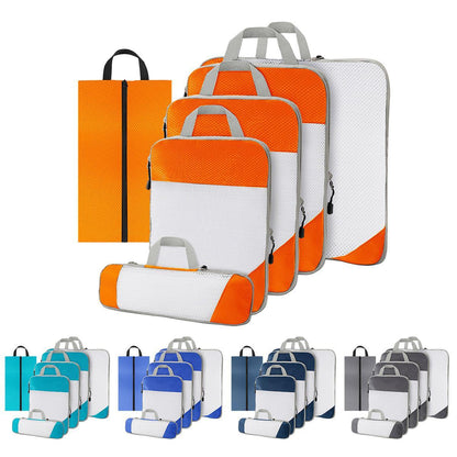 6pcs Mesh Visible Travel Storage Set - Waterproof Nylon Compressible Bags - Blue