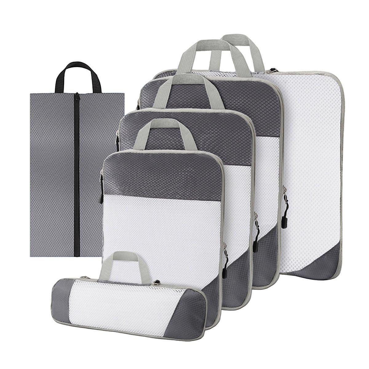 6pcs Mesh Visible Travel Storage Set - Waterproof Nylon Compressible Bags - Navy Blue