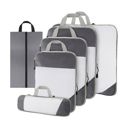 6pcs Mesh Visible Travel Storage Set - Waterproof Nylon Compressible Bags - Navy Blue