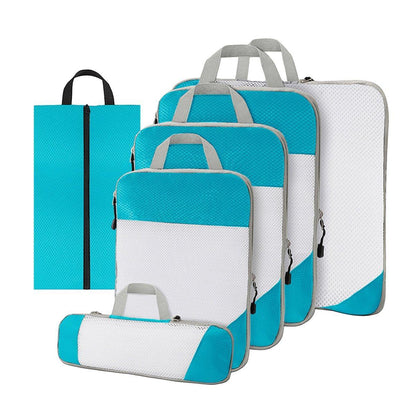 6pcs Mesh Visible Travel Storage Set - Waterproof Nylon Compressible Bags - Navy Blue