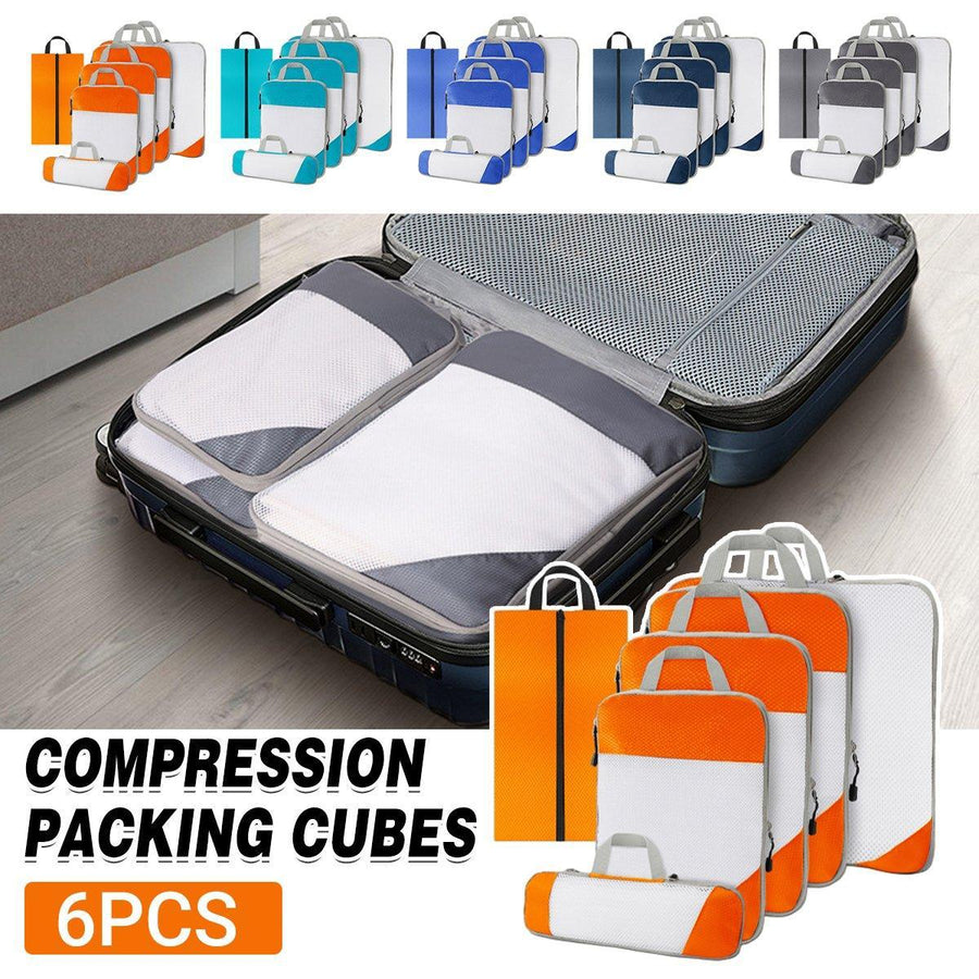 6pcs Mesh Travel Storage Set - Waterproof Nylon Compressible Bags - Grey - SuperSaverAU - view 1