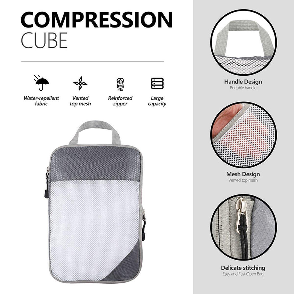 6pcs Mesh Travel Storage Set - Waterproof Nylon Compressible Bags - Grey - SuperSaverAU - view 3