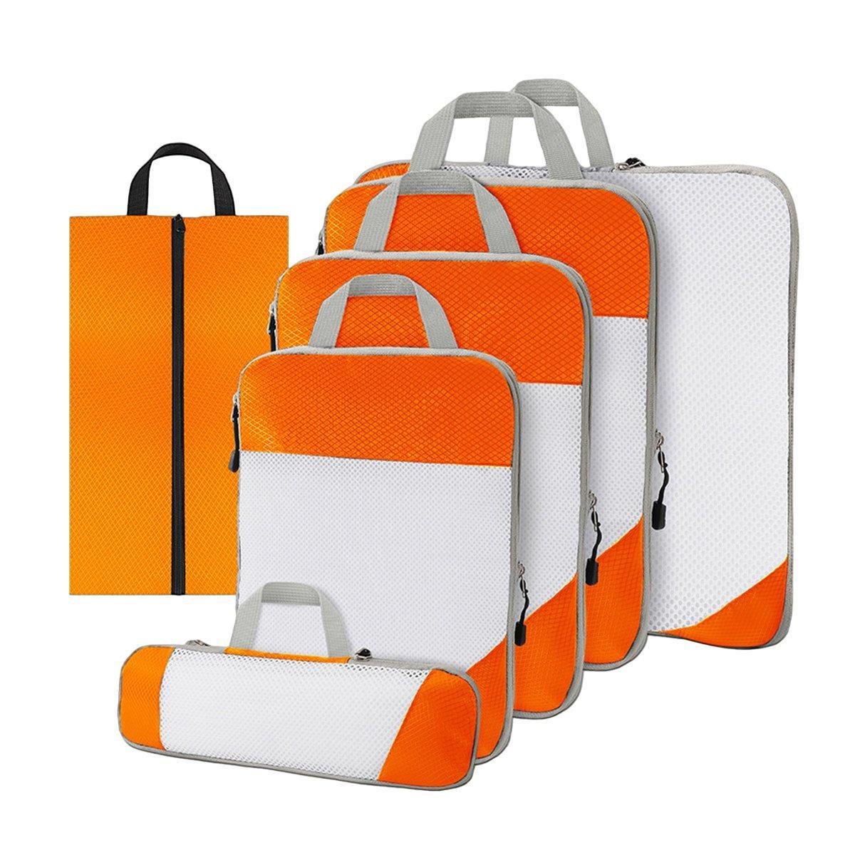 6pcs Mesh Travel Storage Set - Waterproof Nylon Compressible Bags - Grey