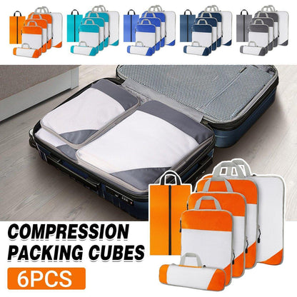 6pcs Mesh Visible Travel Storage Set - Waterproof Nylon Compressible Bags - Sky Blue