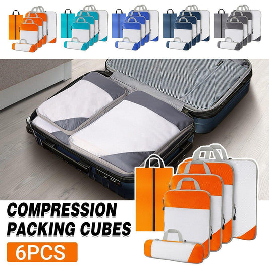 6pcs Mesh Visible Travel Storage Set - Waterproof Nylon Compressible Bags - Sky Blue