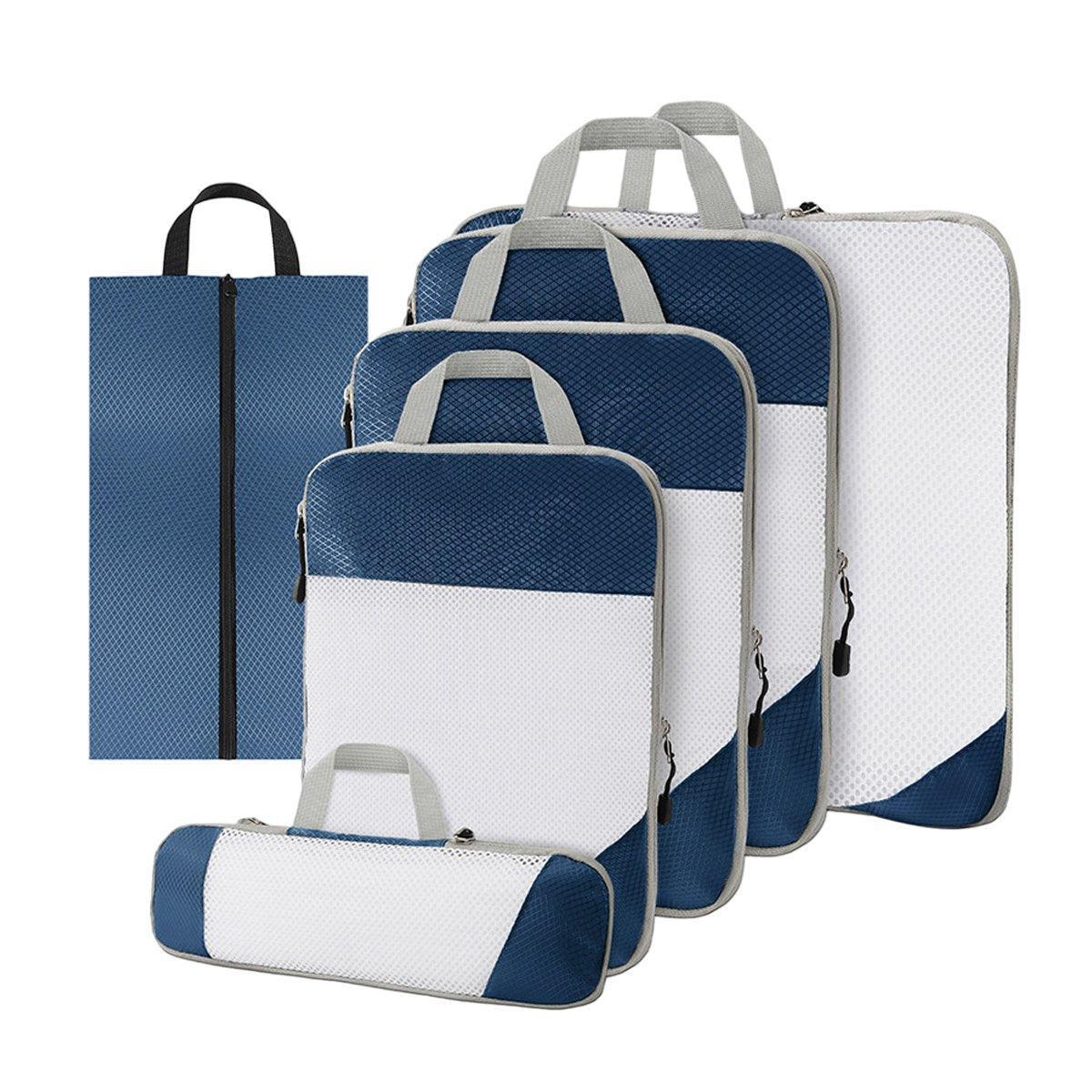 6pcs Mesh Visible Travel Storage Set - Waterproof Nylon Compressible Bags - Sky Blue