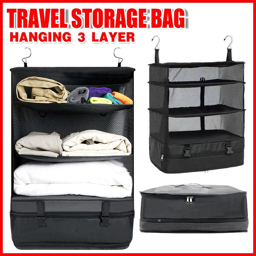 Foldable Clothes Organizer Hanging Storage Bag, 18"x21.6", Space-Saving Black - SuperSaverAU - view 1