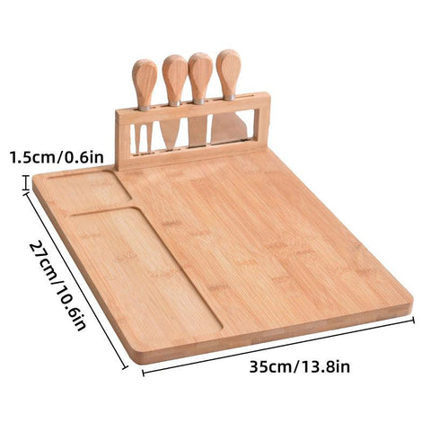 Bamboo Cheese Board Set 35cm with 4 Stainless Steel Knives for Charcuterie - SuperSaverAU - view 2