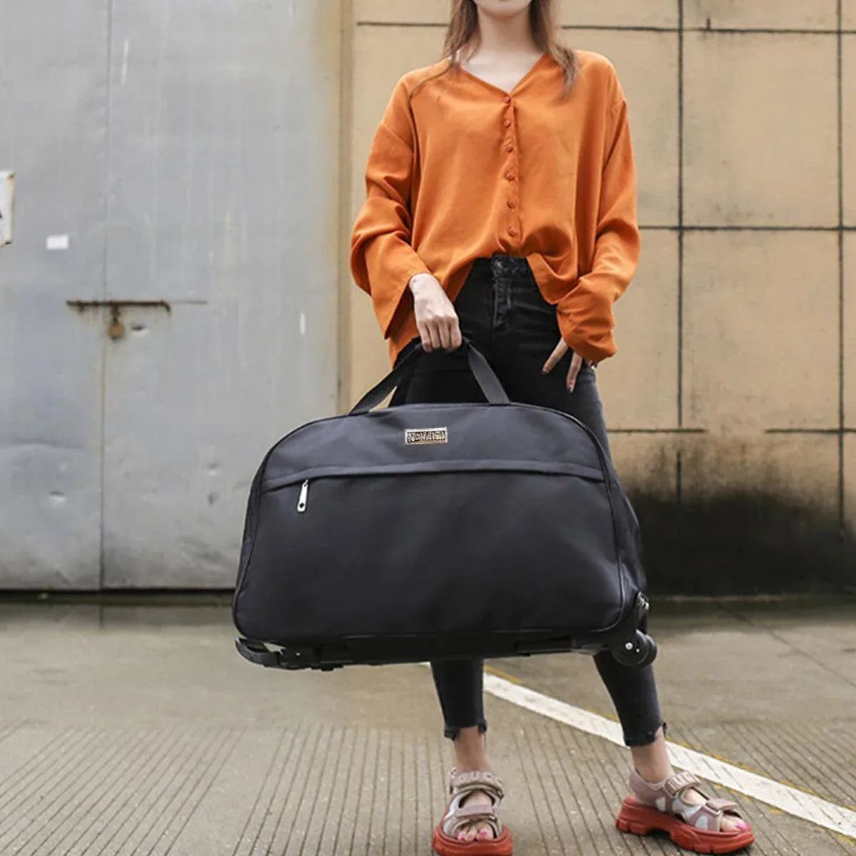 Wheeled Travel Duffle Trolley Bag - Waterproof, Lightweight, 24in - Black