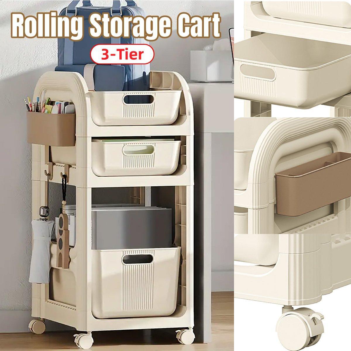 3-Tier Mobile Storage Trolley with Wheels for Easy Organization