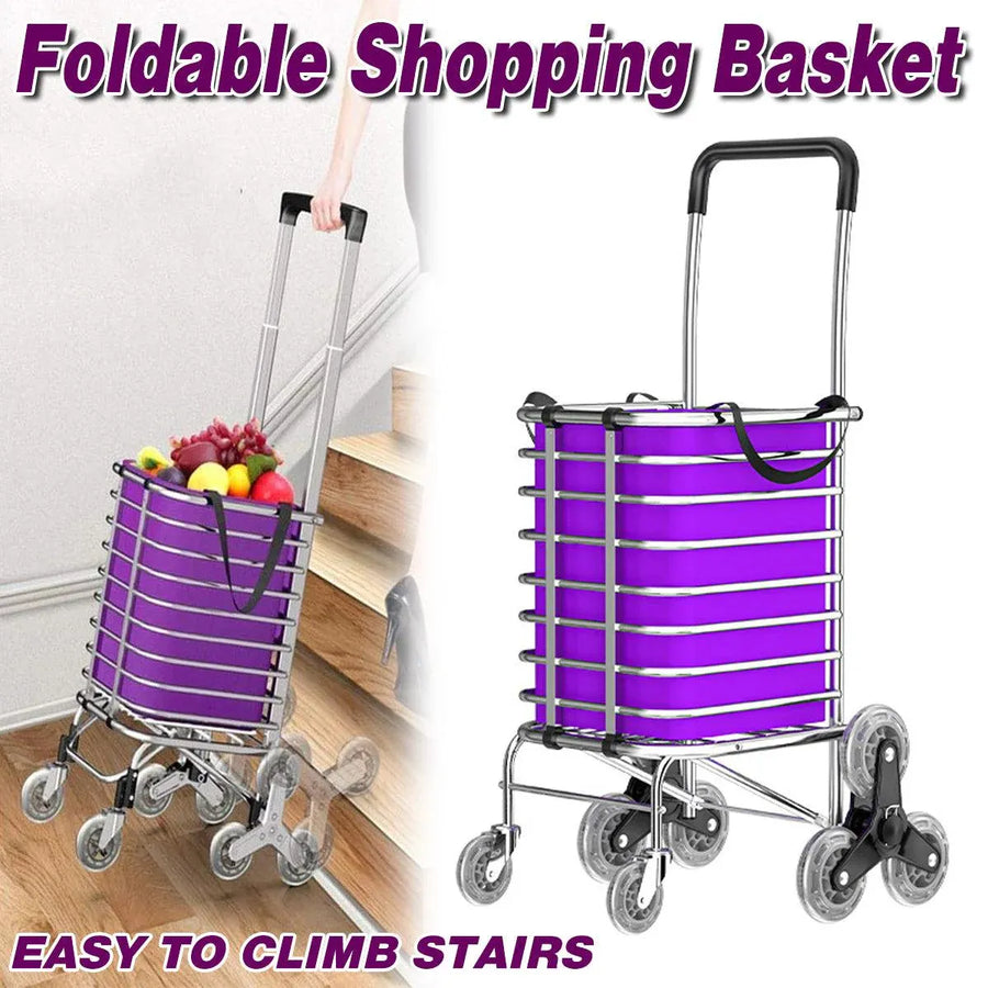 Premium Folding Shopping Trolley – Purple 8 Wheels