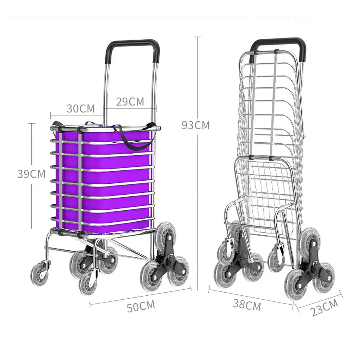 Premium Folding Shopping Trolley – Purple 8 Wheels
