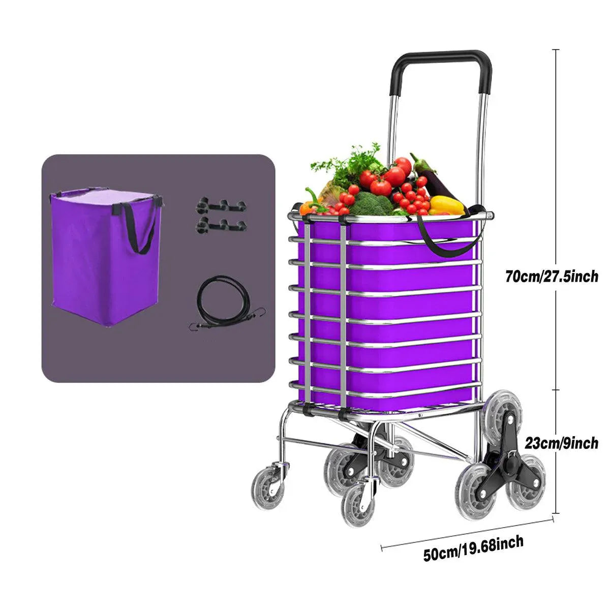 Premium Folding Shopping Trolley – Purple 8 Wheels