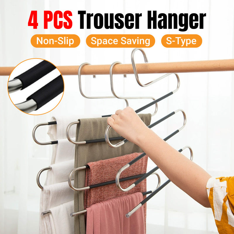 4pcs S Shape Stainless Steel Hangers 5-Tier Non-Slip Closet Organiser 33cm x 36cm - SuperSaverAU - view 1