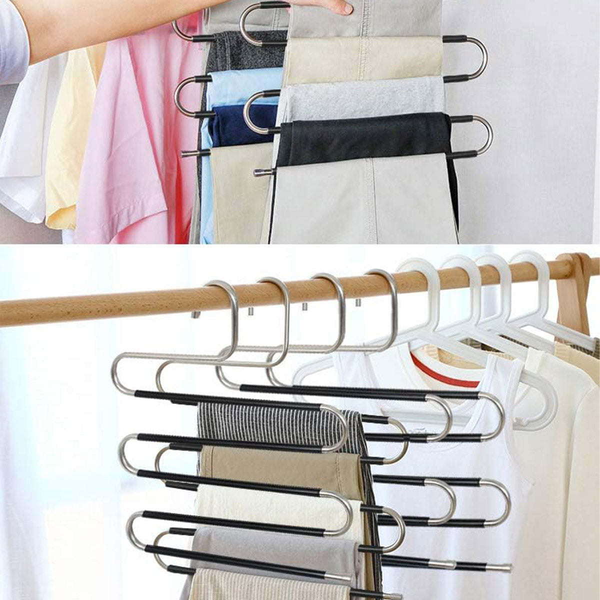 4pcs S Shape Stainless Steel Hangers 5-Tier Non-Slip Closet Organiser 33cm x 36cm - SuperSaverAU - view 3