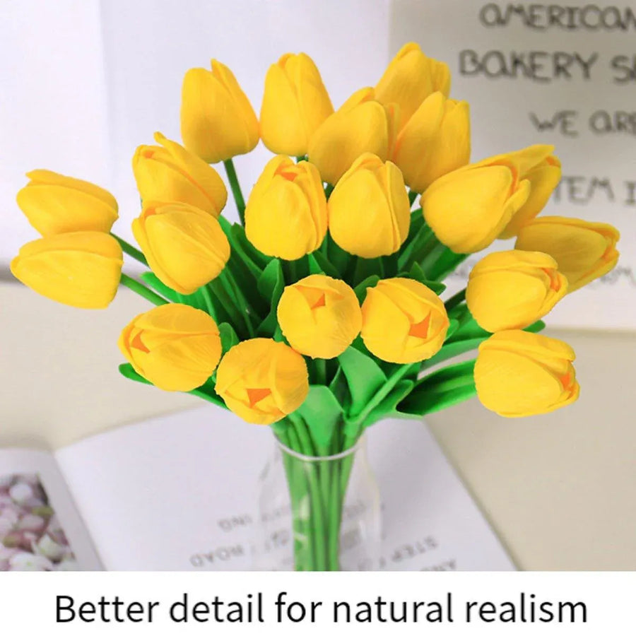 Premium Real Touch Artificial Tulips – Yellow 20 Pieces