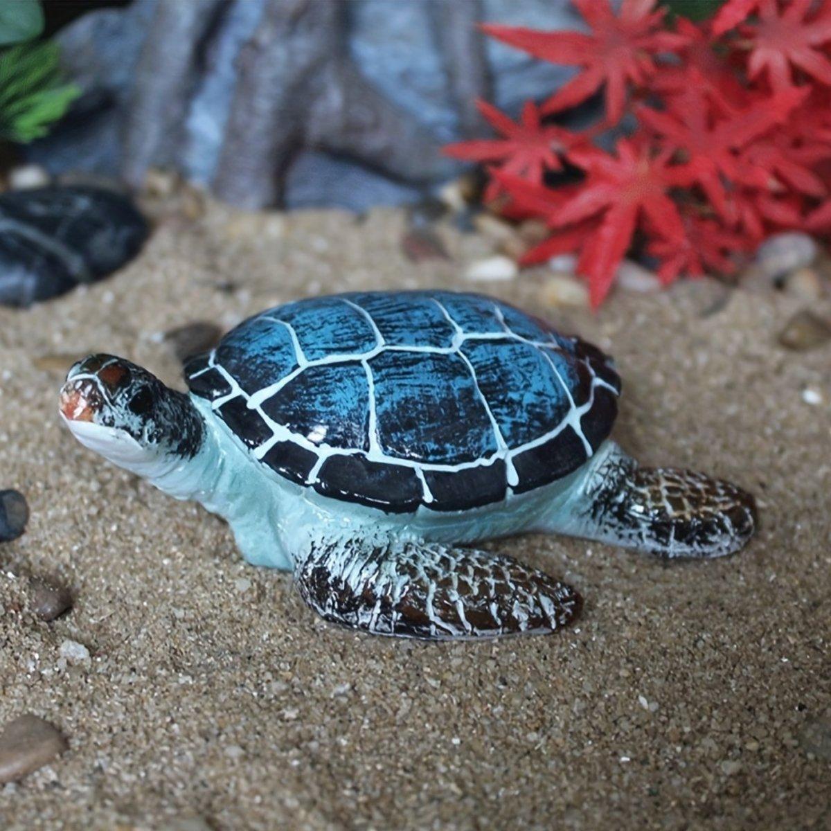 Premium Blue Resin Sea Turtle Aquarium Ornament
