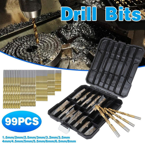 Premium 99 Piece HSS Titanium Drill Bit Set with Storage Case - 1.5-8mm