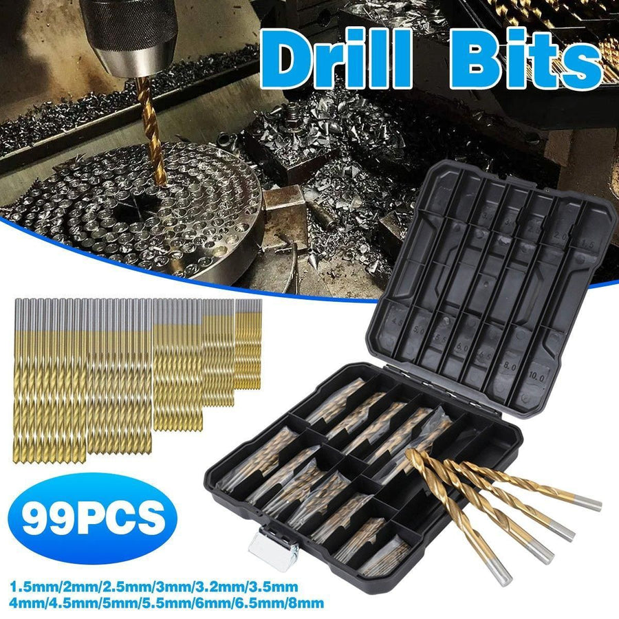 Premium 99 Piece HSS Titanium Drill Bit Set with Storage Case - 1.5-8mm