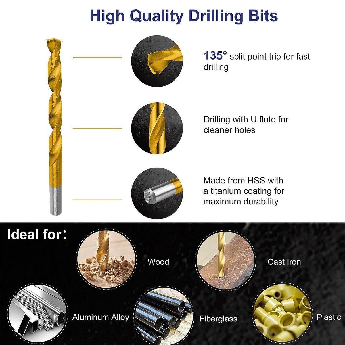 Premium 99 Piece HSS Titanium Drill Bit Set with Storage Case - 1.5-8mm