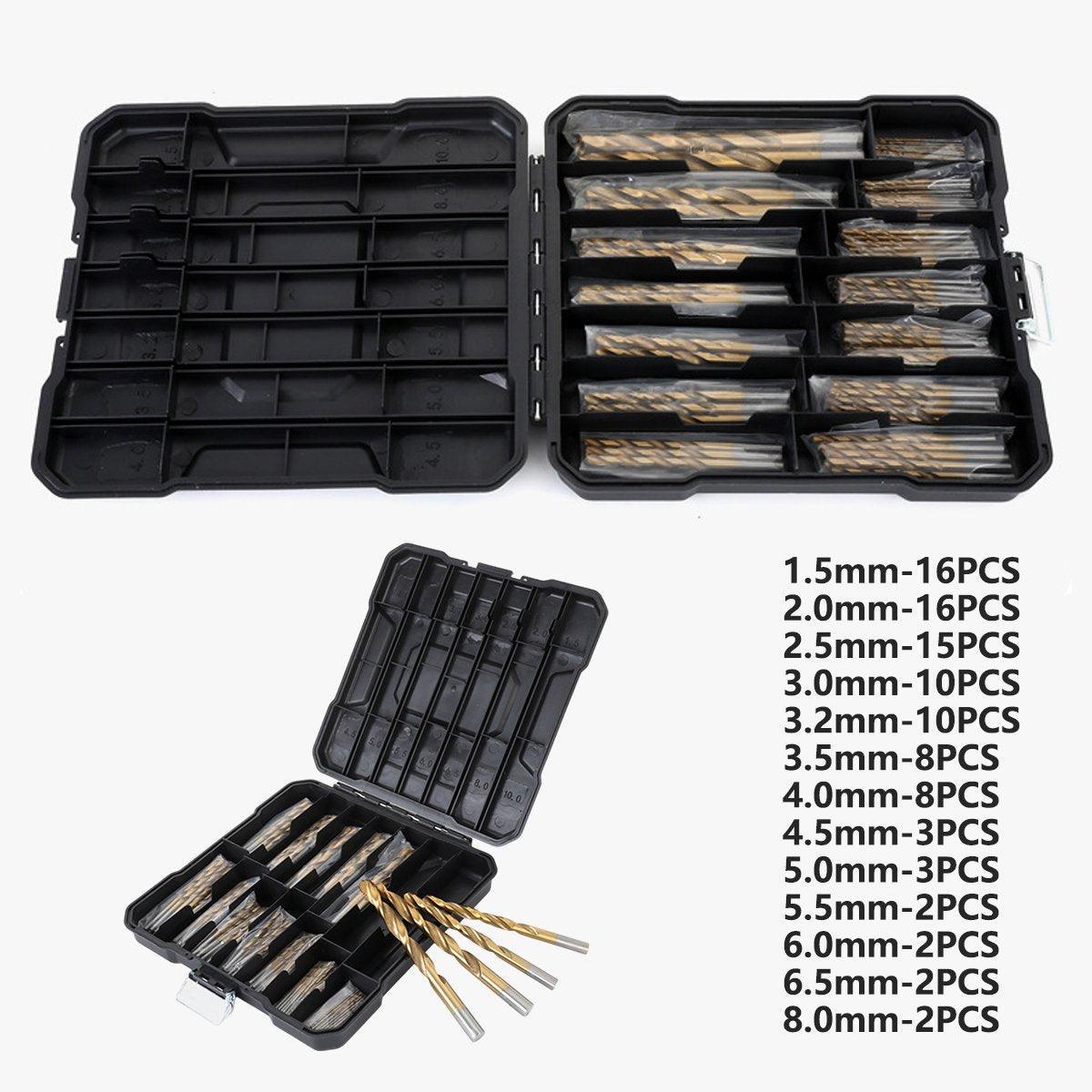 99-Piece HSS Titanium Drill Bit Set - 1.5-8mm for Wood and Metal