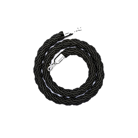 Premium Braided Stanchion Barrier Rope with Metal Hooks - Black, 1.5m
