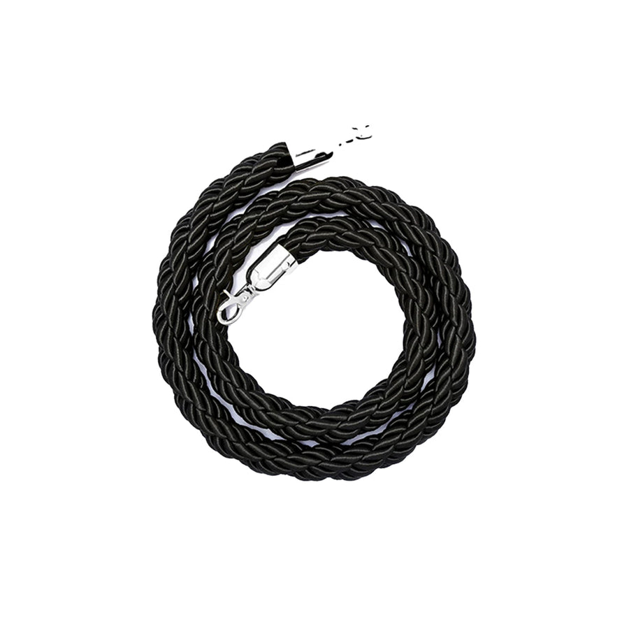 Premium Braided Stanchion Barrier Rope with Metal Hooks - Black, 1.5m