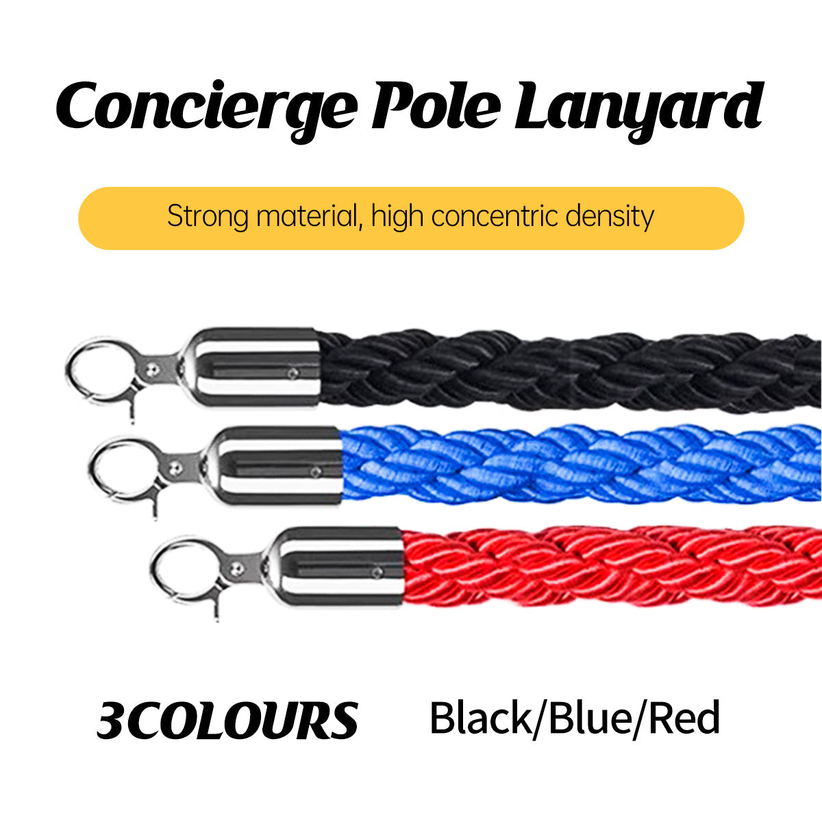 Premium Braided Stanchion Barrier Rope with Metal Hooks - Blue, 1.5m