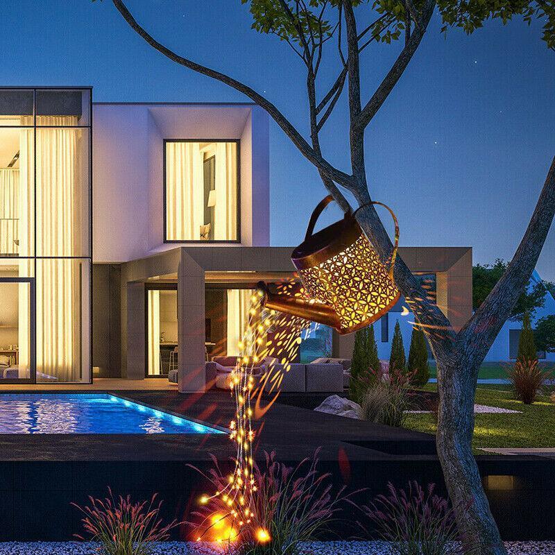 Solar Iron Lantern Shower + Lamp - Waterproof, Automatic, Outdoor Garden Art