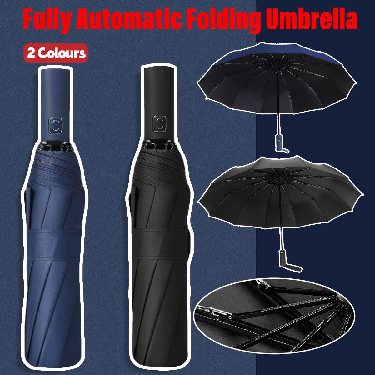 Premium Automatic 12-Rib Folding Umbrella – Black