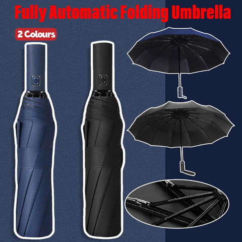 Premium Automatic 12-Rib Folding Umbrella – Black