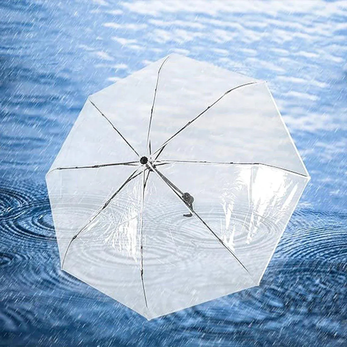 Premium Manual Transparent Folding Umbrella – Pink